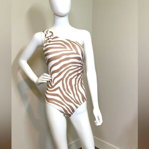 NWT MICHAEL Michael Kors Animal Print One Shoulder O-Ring One Piece Swimsuit,  6